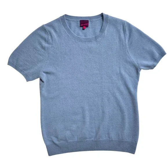 State 100% Pure Cashmere Blue Short Sleeve Crewneck Sweater M, Worn Once - Picture 4 of 7